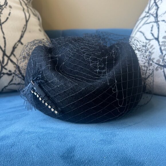Miss Bierner and Michael Howard Hat - Vintage Black Hat with Netting main image 6